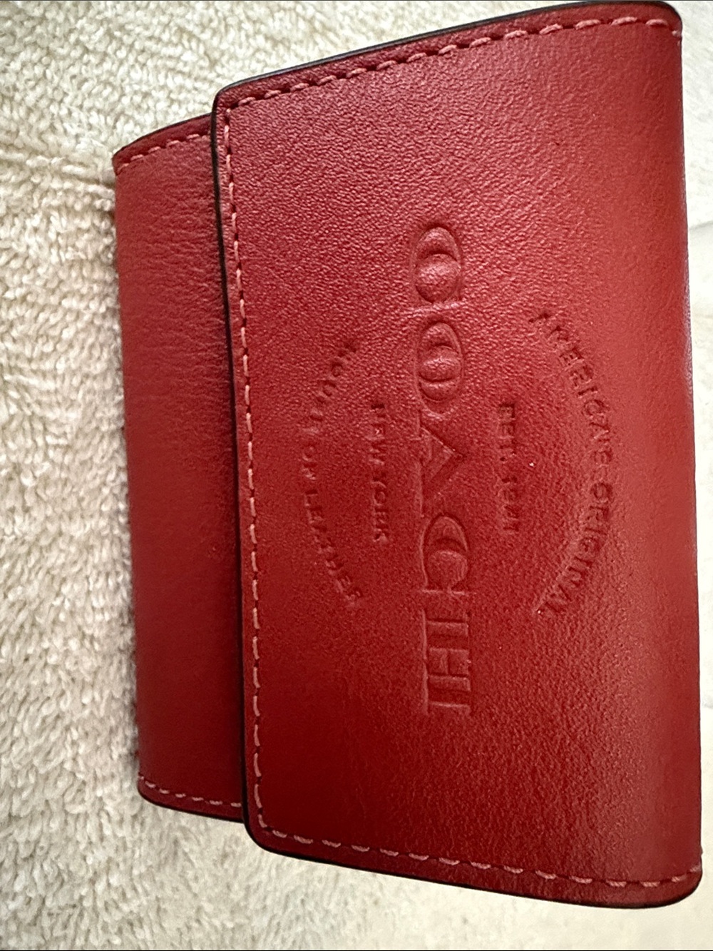 Coach Red Leather Card Case with Embossed Logo Brand New